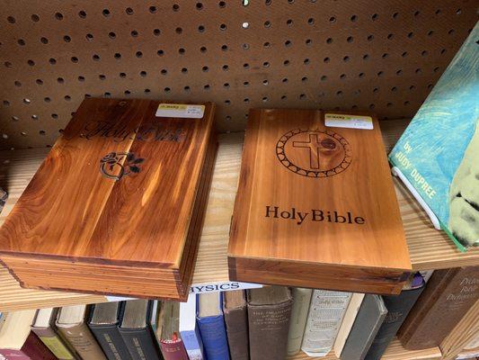 Bibles in wooden cases