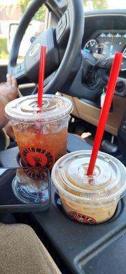 Redbull drink and ice vanilla latte