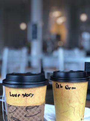 Love story Tea and dark brew coffee.