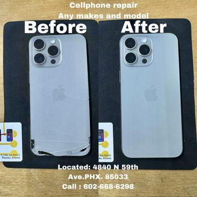 Before and after pictures of a back glass repair