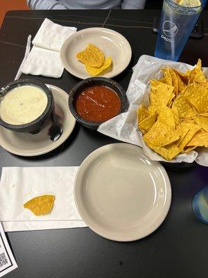 Chips and salsa and queso