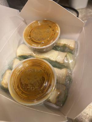 Double order tofu salad rolls with peanut sauce