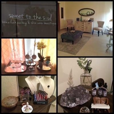 A little collage of Sweet to the Soul's lobby and waiting area