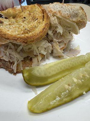 Turkey, sauerkraut, Russian dressing on rye, delicious!