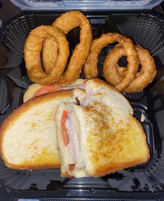 Talkin' Turkey Melt with onion rings. Was good- I would order again. Kinda cold, but that's expected with delivery.