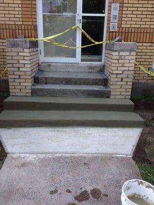 Concrete stairs and pad new pour brick replacement and stair resurface Hartford ct