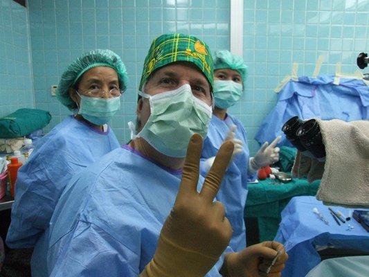 Dr. Haines while doing surgery during cataract removal mission to Asia.