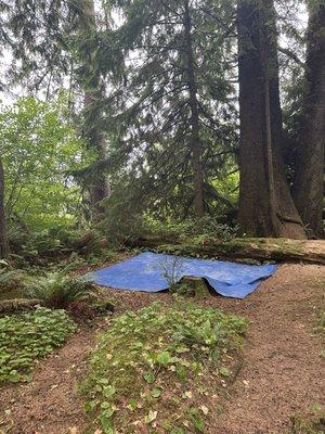 Setting up tent.