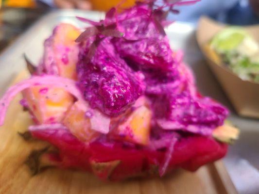 Dragon fruit and mango ceviche