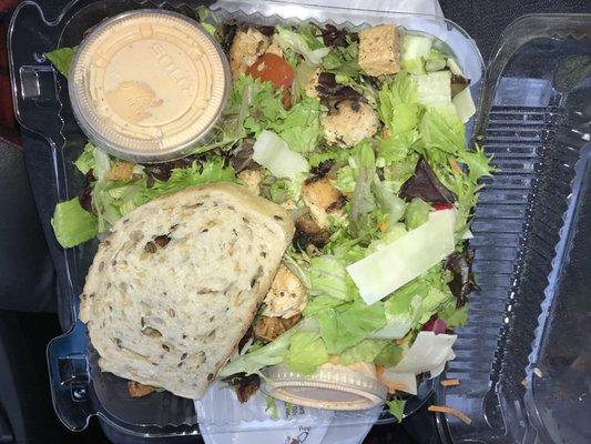 Fields of green salad with blacken chicken n old bay dressing