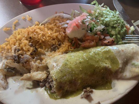 Burrito Loco dinner plate. The sour cream was white, the red in the photo is reflection from the drink cup.