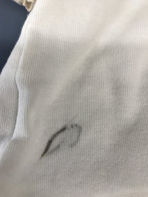 Sample of the black marks all over all of my clothes from the dryers at Nifty Laundromat