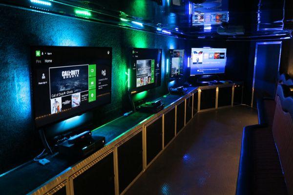 We are equipped with 55 & 65 inch TVs, And also Xbox ones and PlayStation 4's