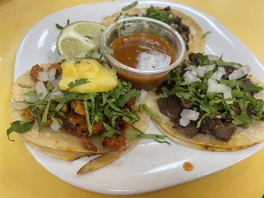 3 tacos. Cabeza, lengua and Al pastor. The Al pastor was my favorite.