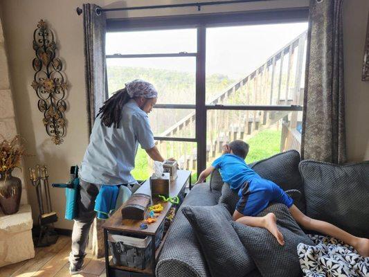 6-year-old is excited to wash windows when he gets big enough