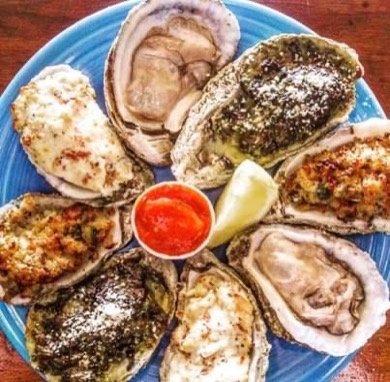 Rockefeller, Savannah, Casino, and raw on the half shell oysters