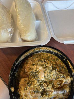 Fufu and chicken egusi