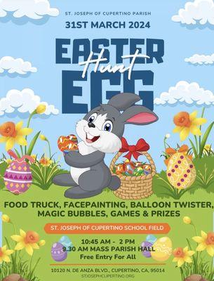 Easter Egg hunt today at St. Joseph of Cupertino at 10:45am today!