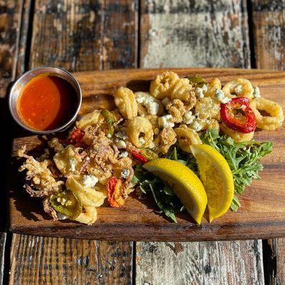 Calamari with fried cherry pepper and Gorgonzola cheese.