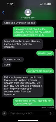 Text messages from the owner/driver.