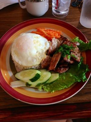 Com thit heo nuong - rice with grilled pork and egg on top