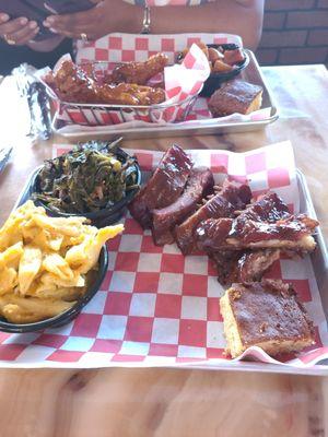 Ribs, collard, Mac and cheese and corn bread delicious