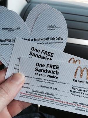 Coupons for free food because of our wait.