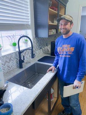 New kitchen sink that was plumbed.