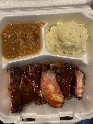 Rib Tips, potato salad, baked beans