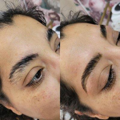 Before and after brow lamination by Giselle