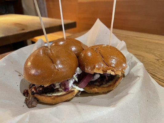 Brisket Sliders from Happy Hour Menu.