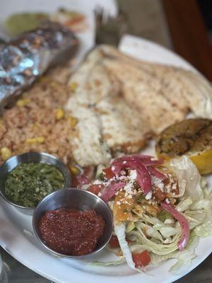 Branzino with sauces on side