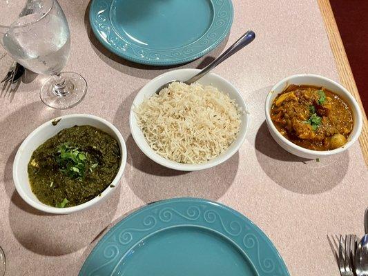 Saag Paneer and Chicken Karahi