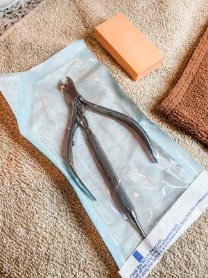 Professionally sanitized and single use tools are used for every nail service.