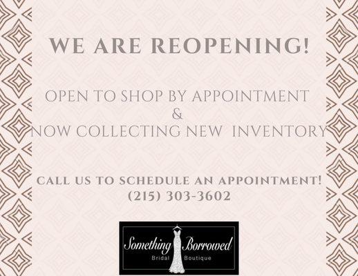 We be opening by appointment only until further notice.