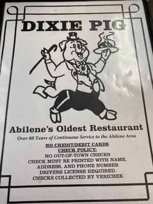 Dixie Pig Menu Cover