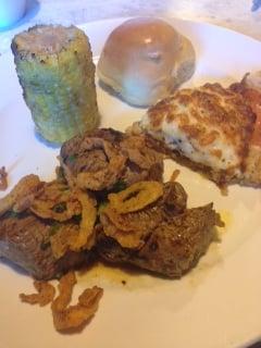 Beef medallions, with bella pie, and Parmesan corn on the cob.