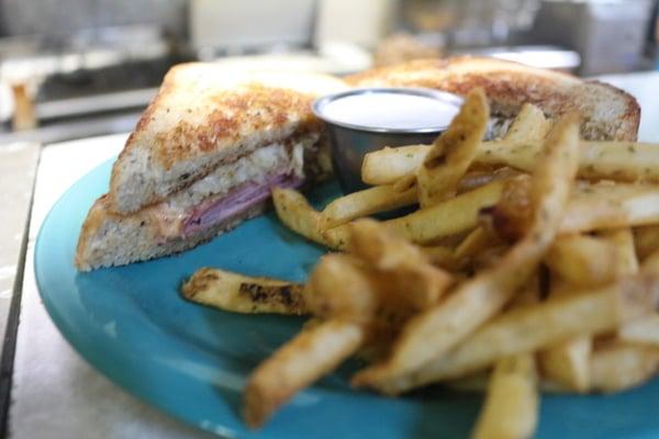 Reuben with sour cream and chive fries and ranch dressing