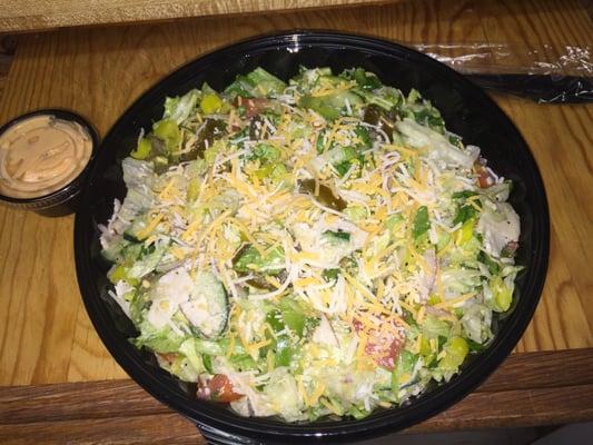 Turkey chopped salad with chipotle dressing on the side