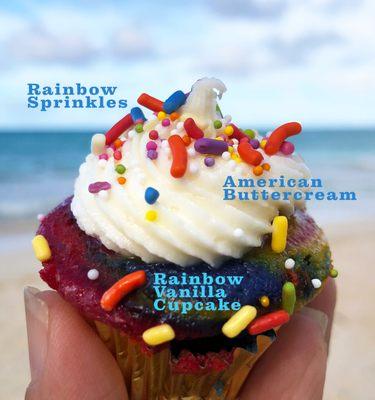 Rainbow Vanilla Plant Based colored cupcakes with American Icing