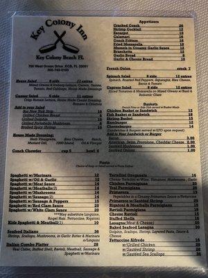 Dinner menu