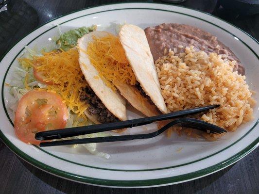 Laredo - 2 beef tacos, 1 cheese enchilada, 1 tamale and 1 cheese torta