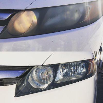 Before and after headlight restoration