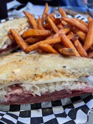 Rueben sandwich sweet potato fries