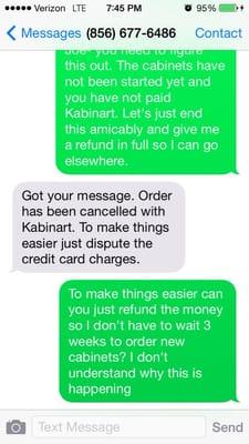 Joe Martins text to dispute the charges, not willing to refund