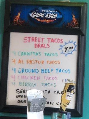 Street tacos menu