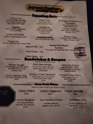 Menu as of 3/25/22