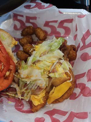 Greasy fried chicken out of a bag.