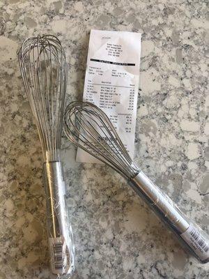 "Piano Whip" 10" & 12" (restaurant quality, heavy duty Whisks). These would be FAR more expensive at Williams & Sonoma.