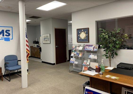 View towards conference room space and party staff offices from lobby